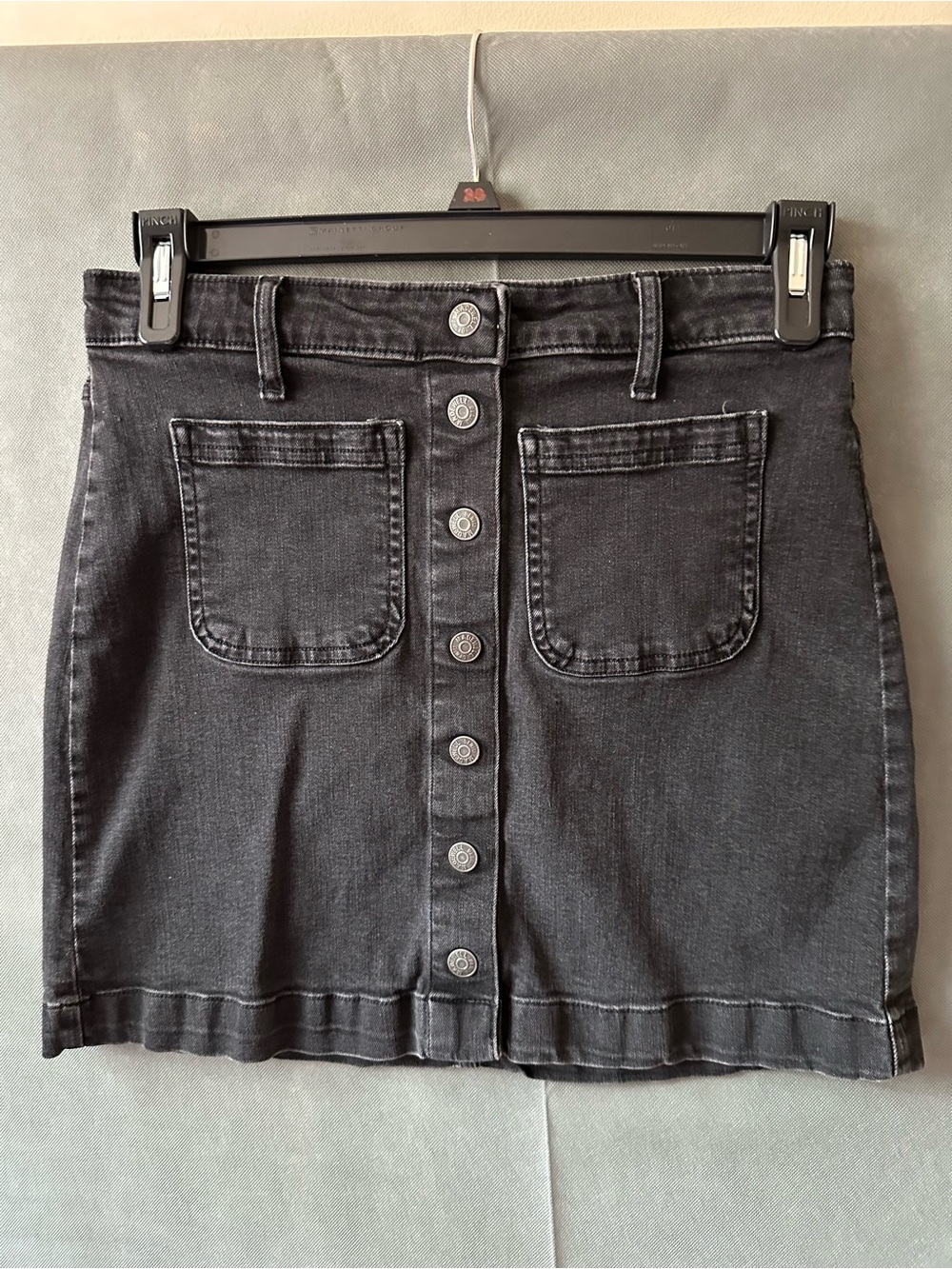 Madewell Black Denim Button-Front Mini Skirt with Patch Pockets Size 28